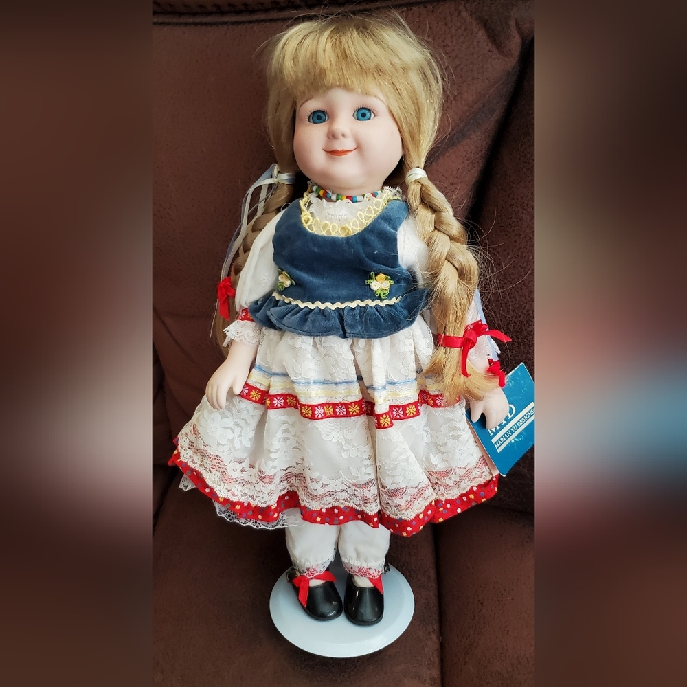 LTD Ed., Gerta by Marian Yu, 16" Porcelain Bisque Doll, w/Tag & Stand